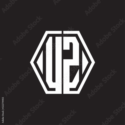 UZ Logo monogram with hexagon line rounded design template