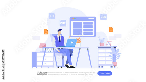 Software Development Vector Illustration Concept , Suitable for web landing page, ui, mobile app, editorial design, flyer, banner, and other related occasion