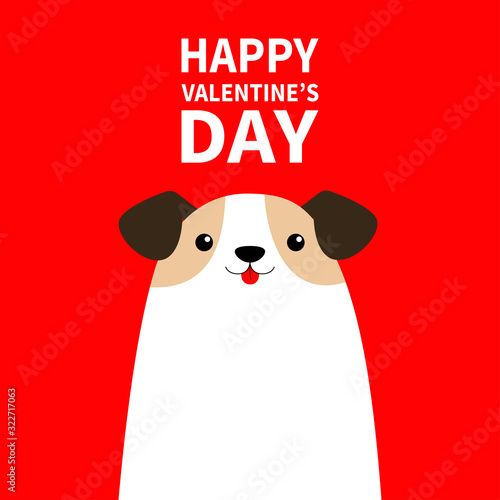 Happy Valentines Day. Cute Dog icon. Puppy pooch standing. Funny Kawaii animal. Kids print. Cartoon baby character. Pet collection. Flat design. Red background. Isolated.