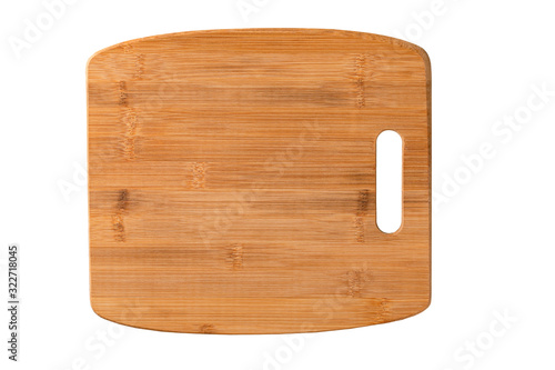 semicircular wooden cutting board isolated on white background. Top view