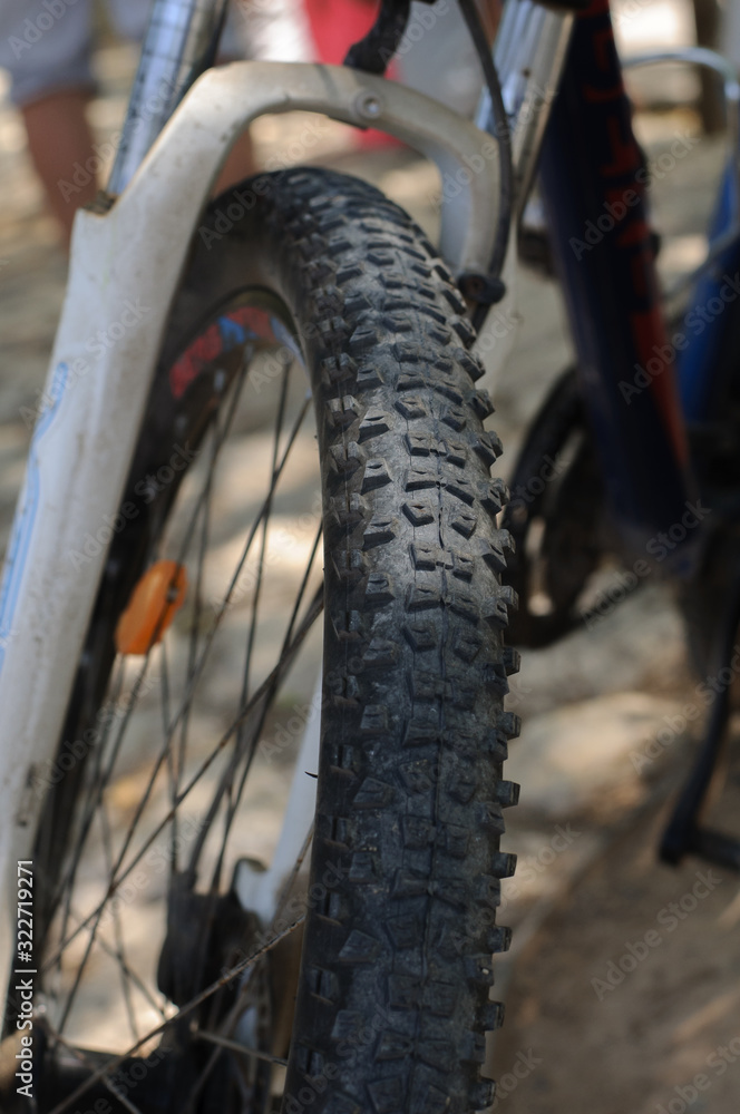 mountain bike front wheel close-up mountain bike front wheel close-up