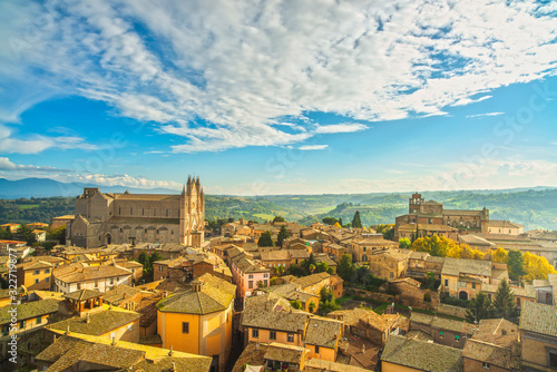 Orvieto medieval town and Duomo cathedral church aerial view. Italy photo