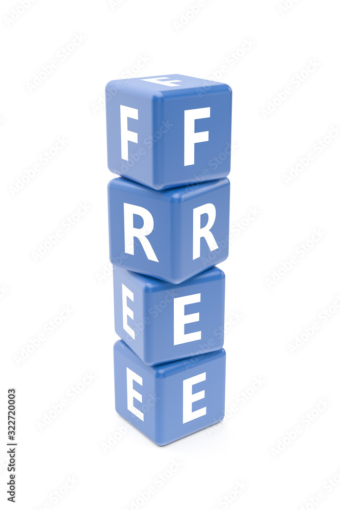 3D Rendering Free Text on Blue Square Boxes 3D Rendering Free Text on Blue Square Boxes
