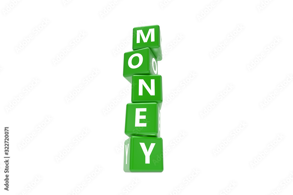 3D Rendering Money Text on Green Square Boxes 3D Rendering Money Text on Green Square Boxes