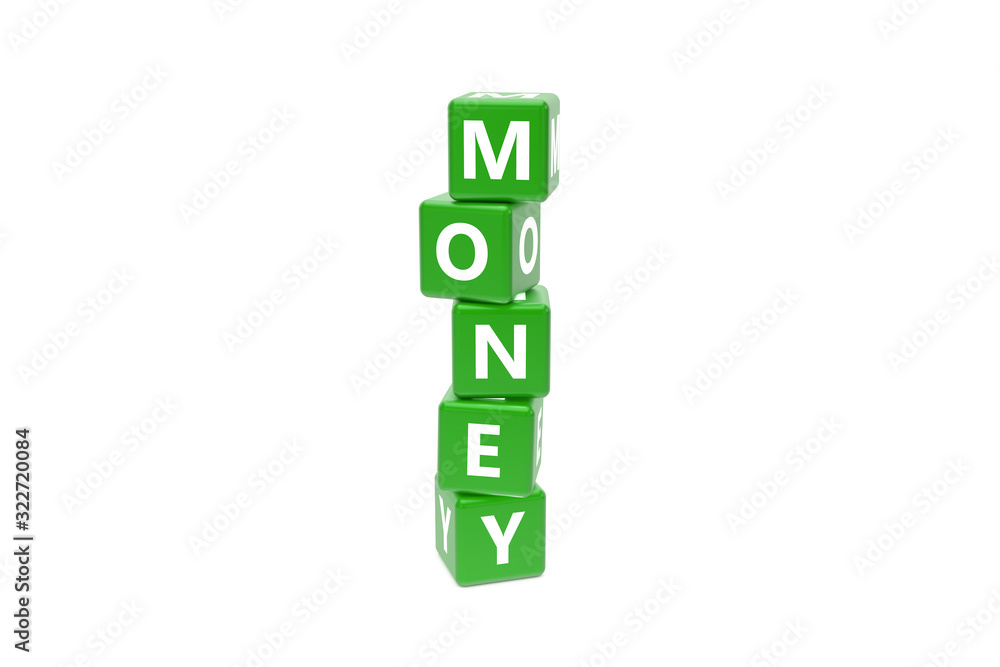 3D Rendering Money Text on Green Square Boxes 3D Rendering Money Text on Green Square Boxes