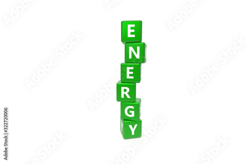 3D Rendering Energy Text on Green Square Boxes
