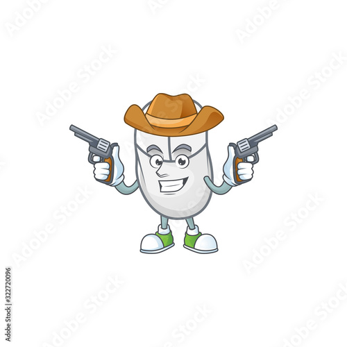 The brave of white mouse Cowboy cartoon character holding guns