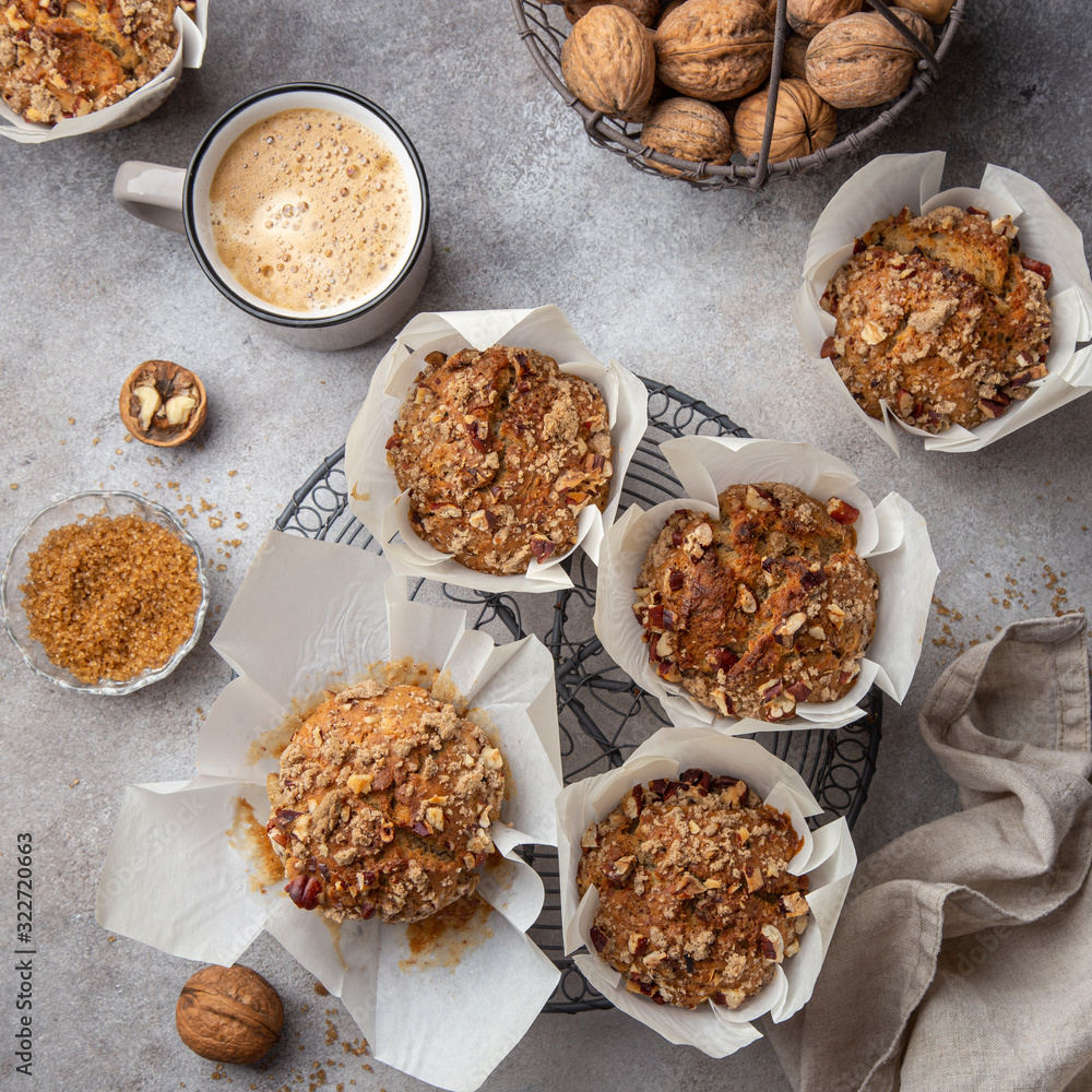 Fototapeta premium delicious banana and nut muffins