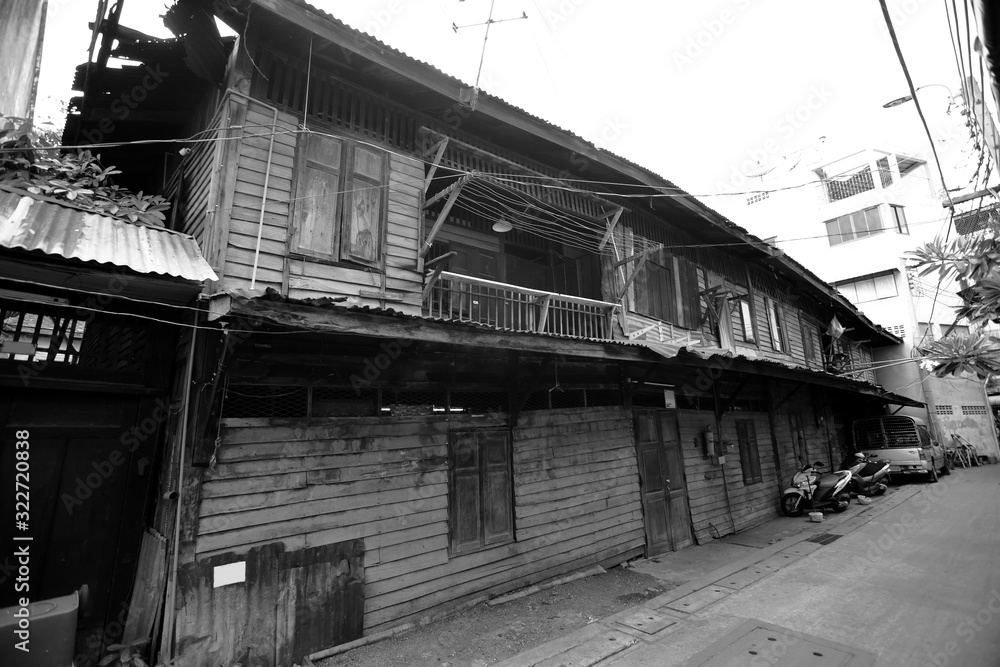 Old wooden house in the ancient shopping area in the heart of Bangkok, known as Talat Noi.
