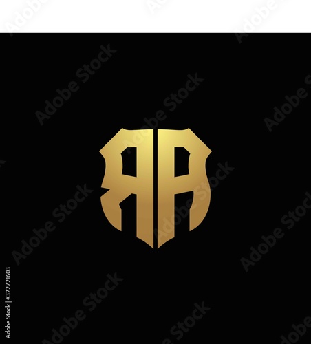 RA logo monogram with gold colors and shield shape design template