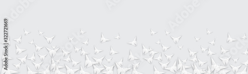 Spring Wide Banner Background with Origami Paper Butterflies