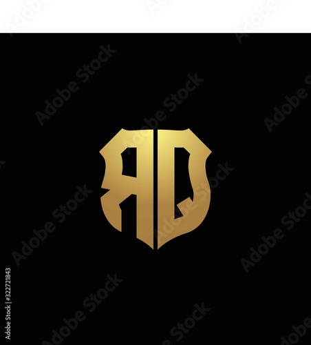 RQ logo monogram with gold colors and shield shape design template photo