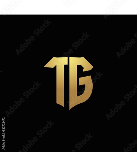 TG logo monogram with gold colors and shield shape design template