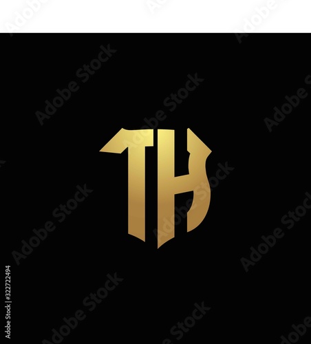 TH logo monogram with gold colors and shield shape design templateT