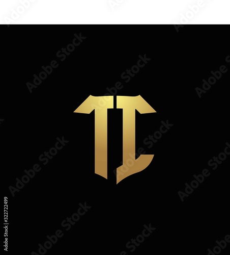 TI logo monogram with gold colors and shield shape design template