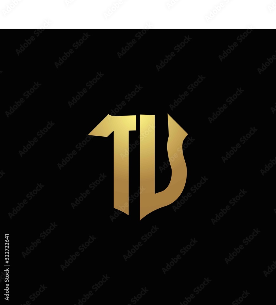 TU logo monogram with gold colors and shield shape design template ...