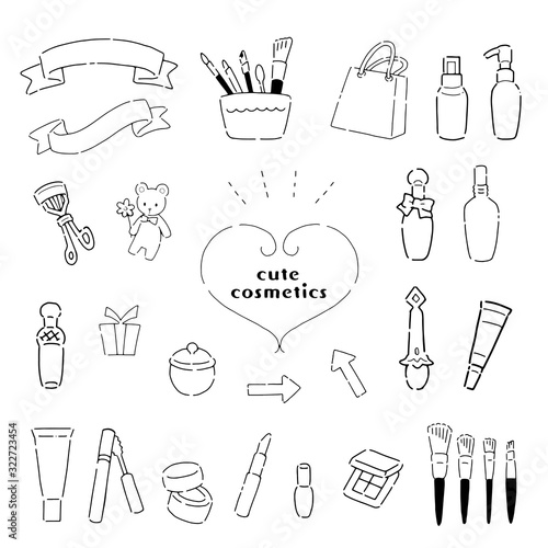 Set of simple cute cosmetic illustrations in handwriting style