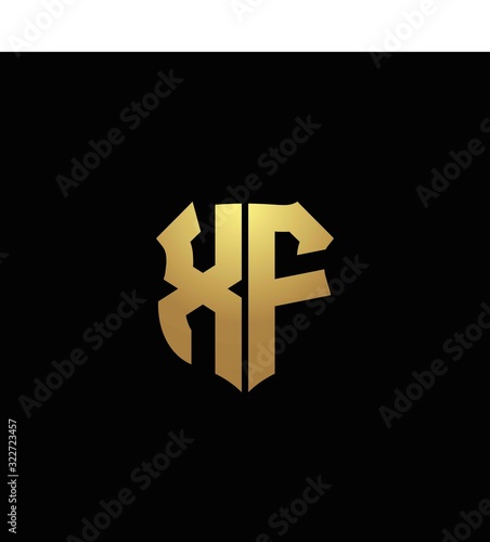 XF logo monogram with gold colors and shield shape design template photo