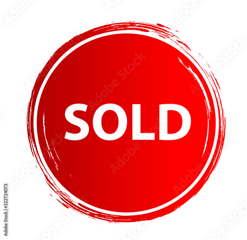 Red sold sign. Vector icon.
