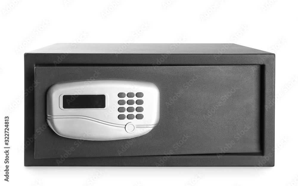 Closed black steel safe isolated on white Closed black steel safe isolated on white