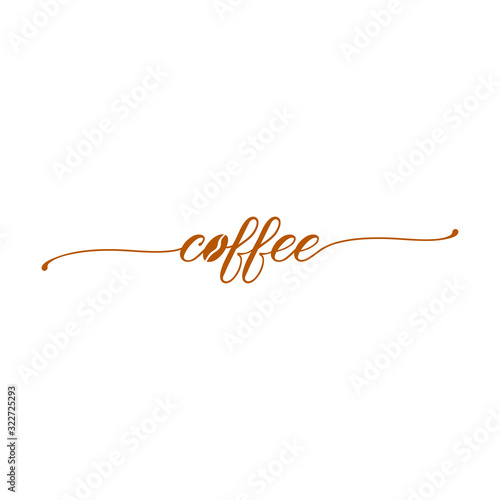 coffee text. vector lettering. handwritten calligraphic inscription. design element for sign, banner, invitation, signboard, flyer, card. brown one-color illustration