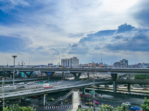 View of Bangkok suburb on the expressway on a hot day.