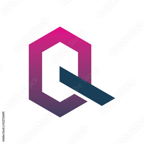 color letter q hexagon line logo design