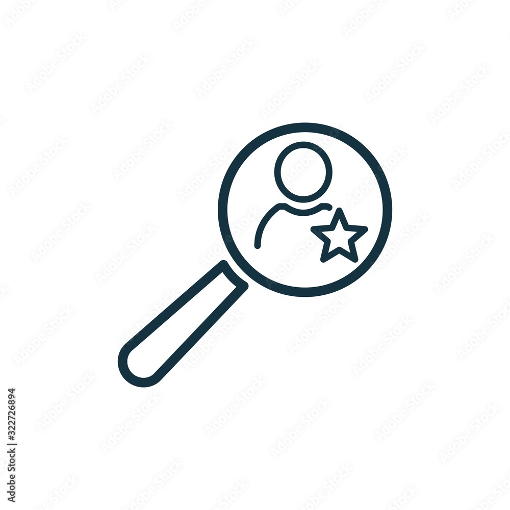 Magnifying glass, client. Know customer needs. Vector linear icon isolated on white background. Magnifying glass, client. Know customer needs. Vector linear icon isolated on white background.