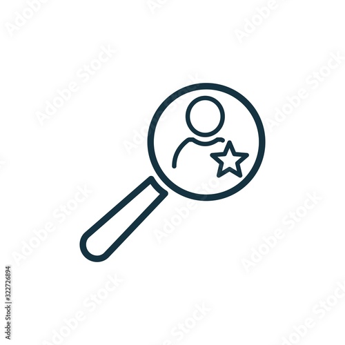 Magnifying glass, client. Know customer needs. Vector linear icon isolated on white background.