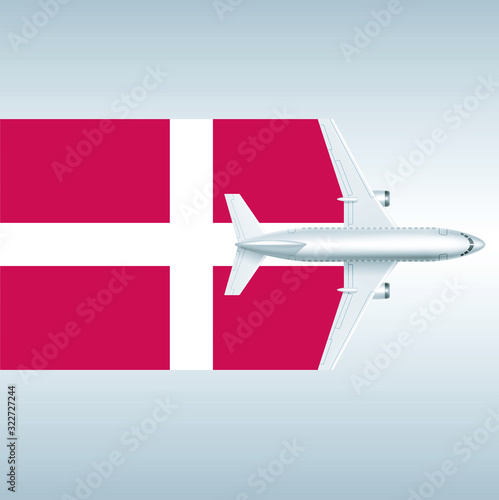 Plane and flag of Sovereign Military Order of Malta. Travel concept for design