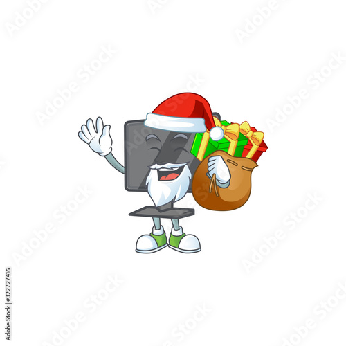 Santa computer screen Cartoon design having a sack of gifts