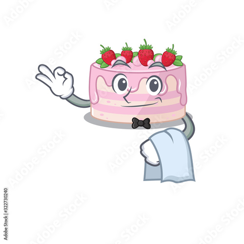 Sweet strawberry cake Character working as a Waiter