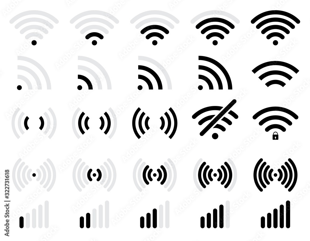 Wi-fi icon set for interface design. Wireless wifi hotspot signal sign collection - obrazy, fototapety, plakaty 