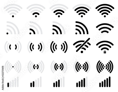 Wi-fi icon set for interface design. Wireless wifi hotspot signal sign collection photo