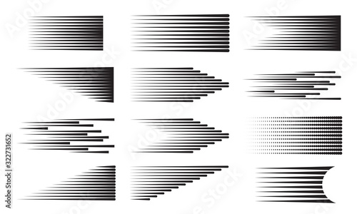 Speed lines collection. Set of motion effects. Black line