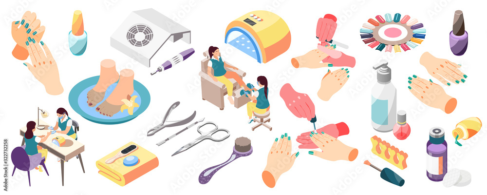 Manicure Isometric Icons Set Manicure Isometric Icons Set