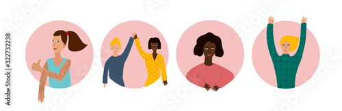 Girl Woman circle sticker character illustration