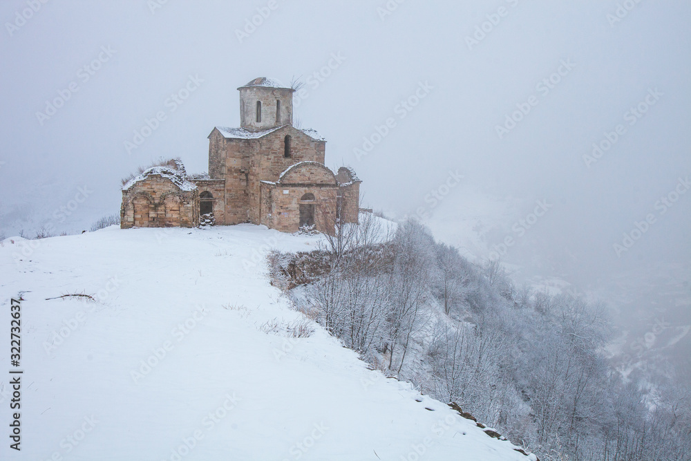 Sentinsky christian temple. Karachay-Cherkessia, Russia. Caucasus mountains