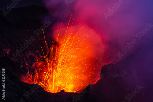 Lava erupting from Mount Yasur volcano on Tanna Island in Vanuatu