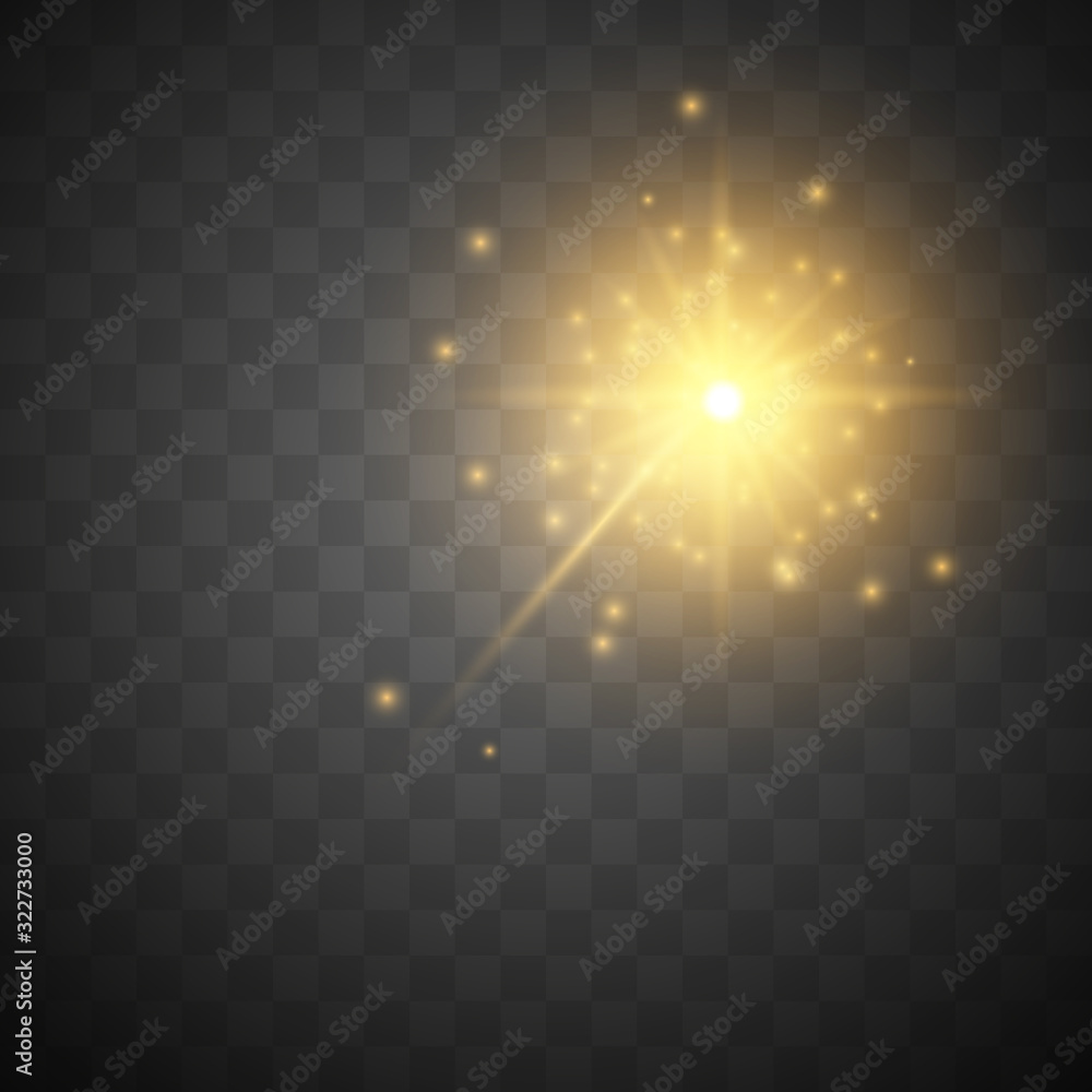 Golden Sparkles. The dust sparks and golden stars shine with special effect. Sparkling magical dust particles on a transparent background.