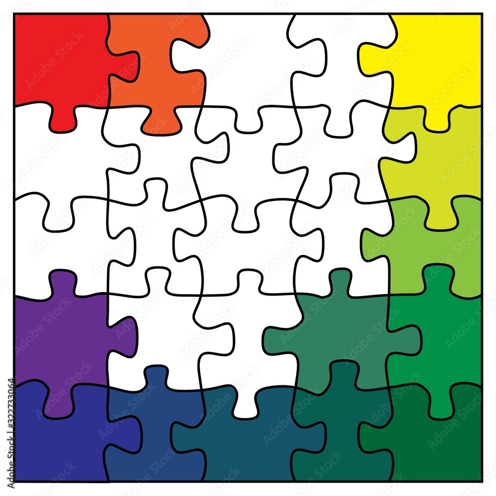 mosaic of puzzles of different colors. in the center only the outline of the puzzles mosaic of puzzles of different colors. in the center only the outline of the puzzles