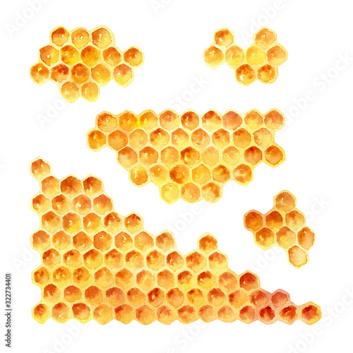 Watercolor honeycomb isolated on white background