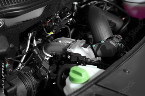 Closeup view of engine bay in modern car © New Africa