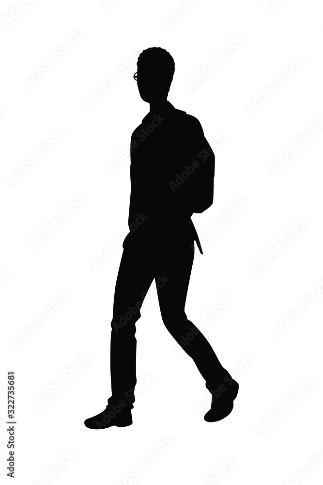 Walking man with backpack silhouette vector