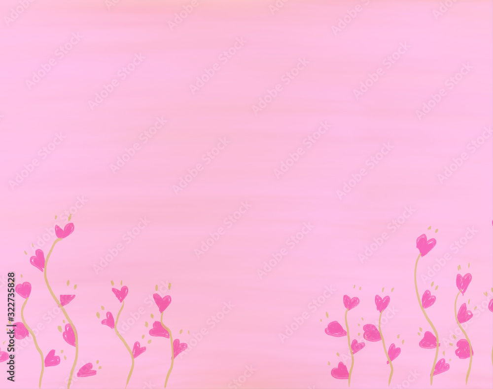 Template border background. Theme Valentine falling in love, cute plant heart flower is grow up with soft pink water color background. Space for letter wording in greeting card.