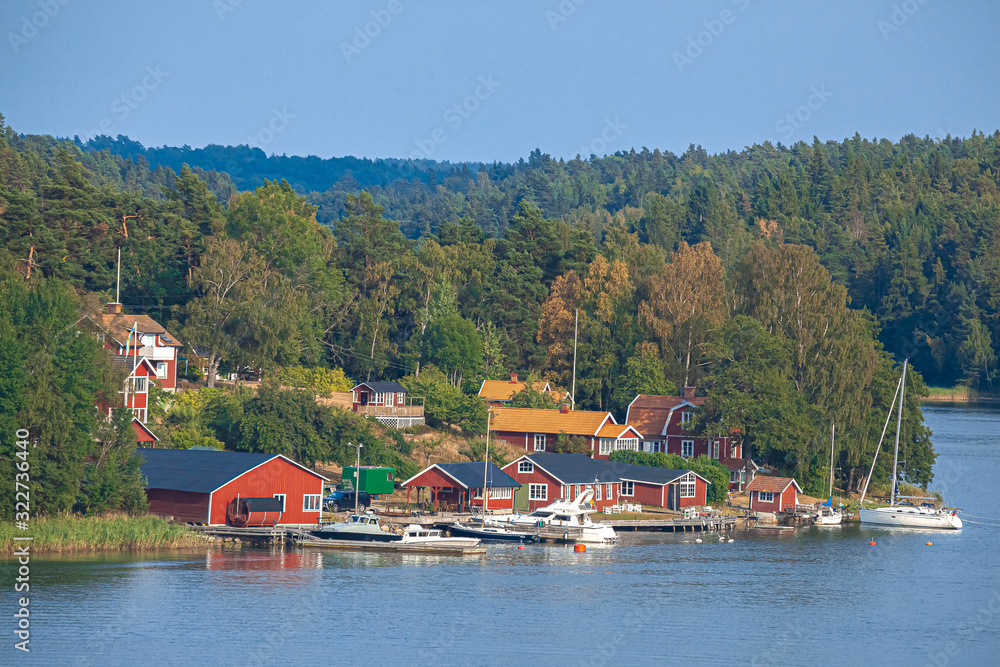Beautiful view of the sea coast in Sweden. Beautiful places. Stylized photos with added noise