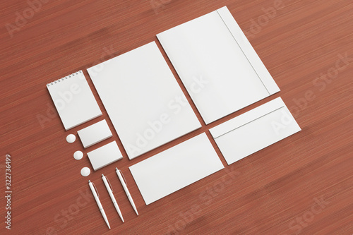 Blank Stationery / Corporate ID Set on wooden background photo