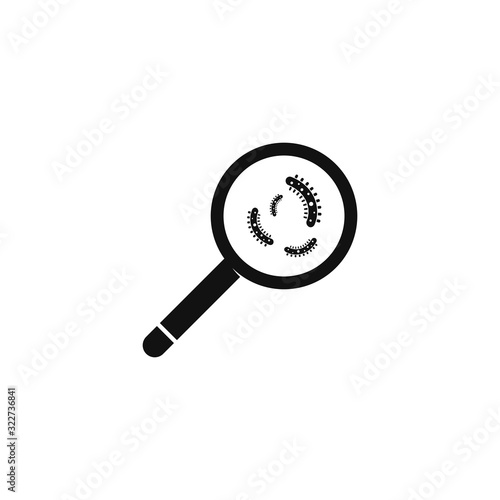 Bacteria with magnifying glass vector symbol logo icon