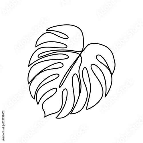Continuous line monstera leaf. Tropical leaves contour drawing