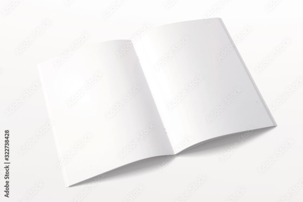 Opened magazine or Brochure isolated on white. 3d render of blank pages. Opened magazine or Brochure isolated on white. 3d render of blank pages.